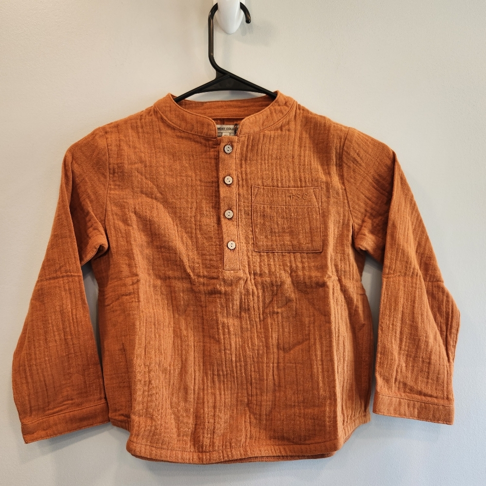 The Sunday Collective NWT Kids 100% Cotton Long Sleeve Half Button Up